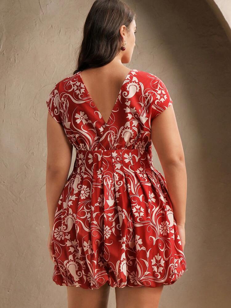 Plus Size Women Elegant Floral Print Halter Mini Dress, Summer