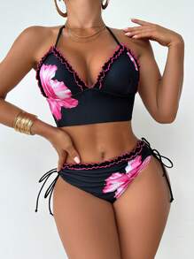 Slaydiva Women's Floral Print Frill Trim Tankini Set, Summer Beach Holiday - Multicolor - View 1