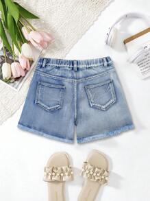 Pantalones cortos de mezclilla casuales, holgados y desgastados para niñas