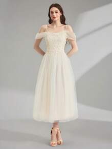 Poshira Abito da donna di colore unito, adatto per feste, abito da sera lussuoso alla moda per l'estate, abito morbido con pizzo bianco, vestito da cerimonia