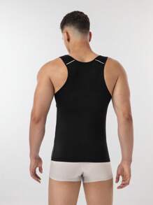 Men's Contrast Trim Sleeveless Compression Tank Top - Black - View 2