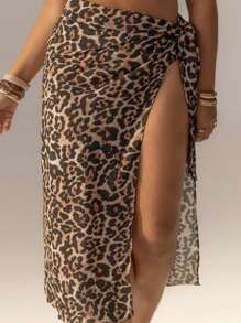 Aralina Curve Leopard Print One Beach Cover Up Maxi Skirt For Summer Beach Vacation