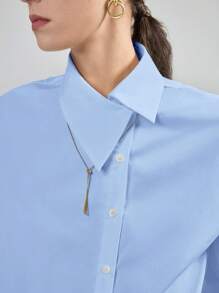 Ontre 2025 New Women's Blue Round Neck Puff Sleeve Casual Loose Dress, Suitable For Vacation, Office, Music Festival, Business Casual Wear - Baby Blue - View 6