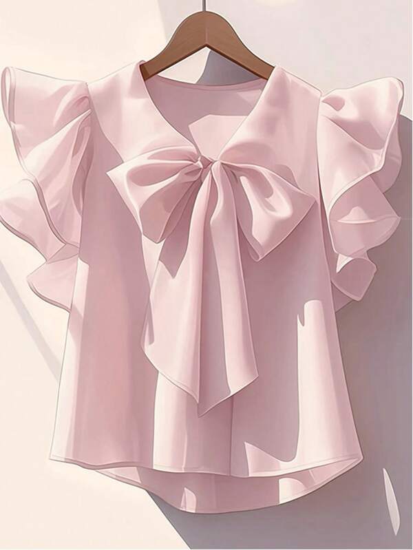 Franclia French Style Simple Fashion Woven Tie-Up Design Women Blouse, Summer