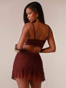 Athîral 女士夏季性感褶饰蕾丝迷你裙