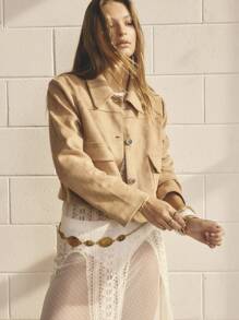 Aralina 女式纯色长袖单排扣实用口袋休闲夹克 - 棕色 - 查看 1