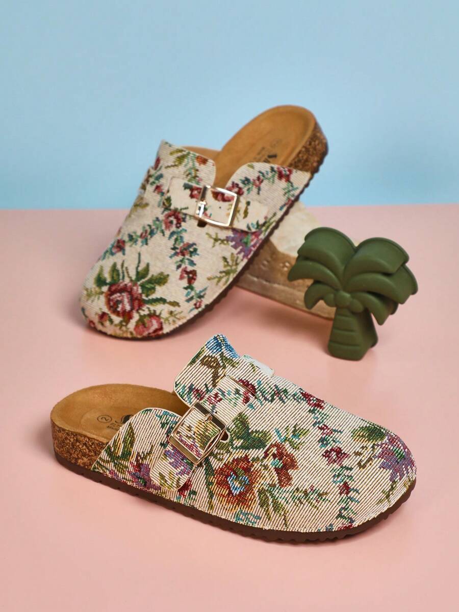 Mini mi Zuecos infantiles con suela de corcho y estampado floral, cómodos para ir del parque a la piscina - Multicolor - Ver 1