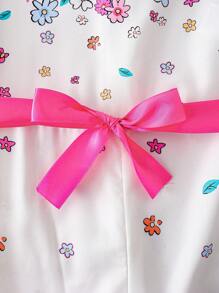 Tween Girl Plant Print Ruffle Hem Jumpsuit - Multicolor - View 3