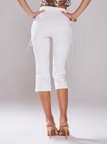 MUSERA Side Laced Up Capri Pants 90's Summer, Holiday, Ibiza ,    Winter Party Spring Summer Valentines Day Pants