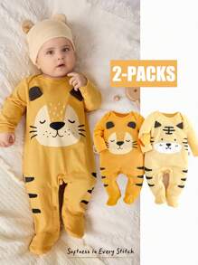 Cozy Pixies Conjunto de 2 piezas para bebé recién nacido niño/niña con estampado de animales de dibujos animados, de punto suave con cuello redondo y manga raglán - Amarillo - Ver 1