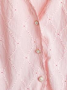 SHEIN Clasi Women's Plus Size Simple Embroidered V-Neck Short Sleeve Shirt, Suitable For Commuting - Pink - View 4