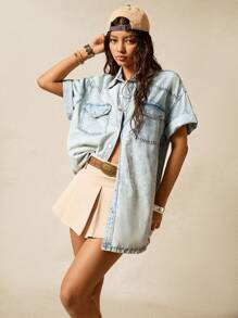 Easelle 2025 Summer Denim Regular Thin Jacket Washed Summer Vacation Light Color Denim Cowgirl 4th Of July - Blue - View 6