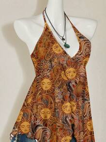 Attitoon Áo cổ yếm hở lưng in hình thần mặt trời vàng cổ điển, phong cách ngày lễ - Nhiều màu - Xem 4