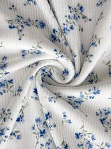 SHEIN Maternity Vacation Casual Mini Ditsy Floral Side Split Midi Dress - Blue and White - View 7