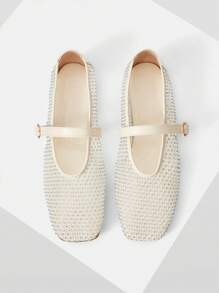 MOTF PREMIUM SQUARE TOE RHINESTONE FLAT SANDALS - Beige - View 2