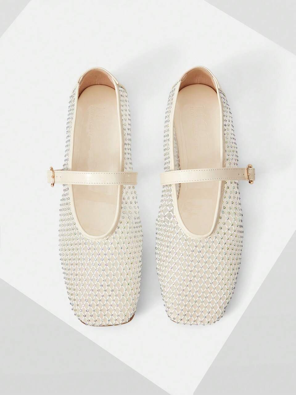 SQUARE TOE RHINESTONE FLAT SANDALS