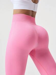 SHEIN Sports Women's High Waist Striped Casual Fitness Sports Leggings - Hot Pink - View 3