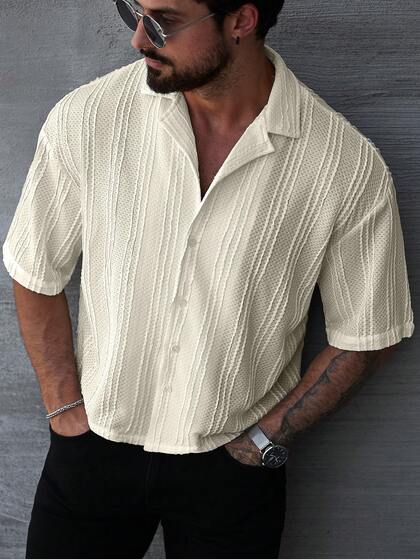Manfinity Homme Camisa casual de hombre de manga corta y color único con un solo abotonado, camisas de verano bonitas para hombres
