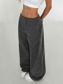 SHEIN PETITE 女式超低腰休闲棉质直筒裤