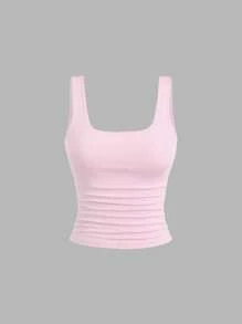 Sweetra Women Casual Square Collar Ruffle Camisole Tank Top, Summer - Multicolor - View 4