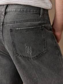 Manfinity VCAY 男士常规款中腰直筒无弹力牛仔裤，长款宽松深灰色牛仔裤，适合送给丈夫、男朋友的礼物 - 灰色 - 查看 3