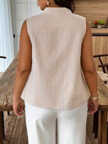 Weeklong 大码女式格子 V 领无袖休闲衬衫，夏季