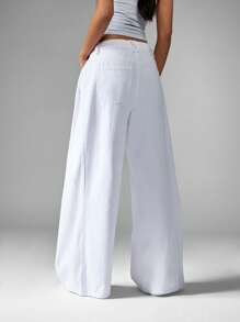MISSGUIDED Relaxed Wide Leg Palazzo Style Denim Bottoms Trousers With Side Pockets Contemporary Design Breathable Everyday Bottoms Summer Spring Fashion