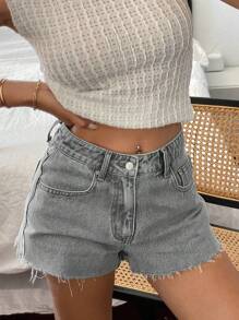 Livesso Women's Casual Pocket Frayed Hem Super Short Denim Shorts