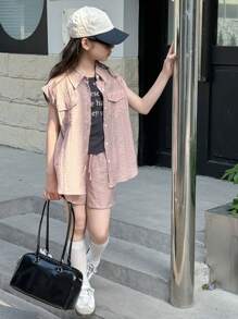 DAZY 秋季女童衬衫套装 - 粉色 - 查看 3