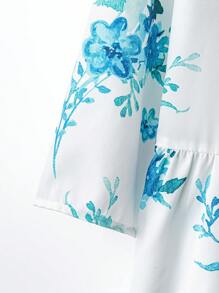 Rusticease Women Floral Print Round Neck Loose Casual Smock Dress For Holiday - White - View 6