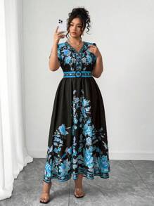 Elenzga Váy tay lửng cổ chữ V họa tiết Bohemian thời trang nữ cỡ lớn đa năng đi nghỉ dưỡng bãi biển Maldives Thái Lan, Xuân/Hè - Nhiều màu - Xem 6