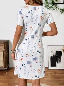 Breezaya Women's Summer Holiday Lace Patchwork Tie-Dye Print Sleeveless Dress