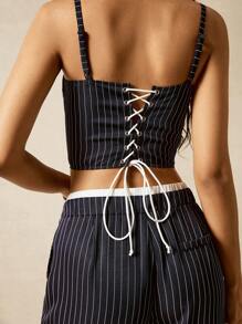 Easelle Women's Daily Two-Piece Suits With Back Ties And White Contrast Details 4th Of July Clothes Graduation Dresses For Women - Black - View 3