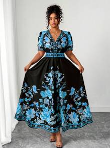 Elenzga Váy tay lửng cổ chữ V họa tiết Bohemian thời trang nữ cỡ lớn đa năng đi nghỉ dưỡng bãi biển Maldives Thái Lan, Xuân/Hè - Nhiều màu - Xem 4