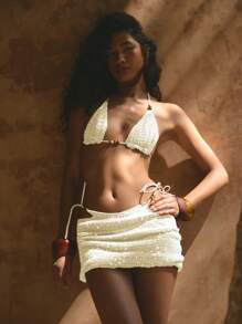 Musera Resort 低腰亮片针织迷你裙罩衫 波西米亚风 伊比沙岛 可爱性感 度假 夏季 海滩 泳装