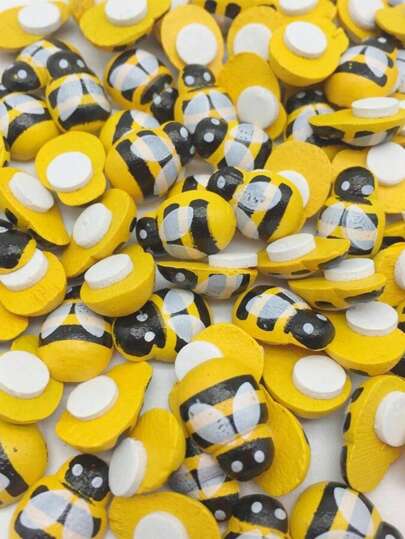 100pcs Wooden Mini 9x13mm Yellow Bees Self Adhesive Flatback Stickers DIY Easter Crafts Decoration Wooden Bumble Bee Cardmaking Toppers Embellishments