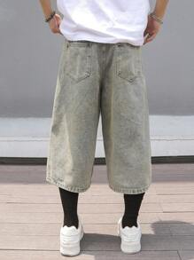 Claim Dot 男士纯色休闲牛仔短裤，适合夏季 - 中等水洗藍 - 查看 2