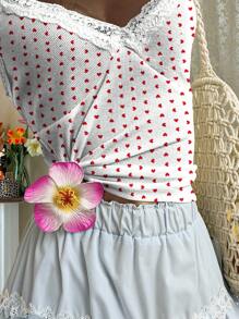 CovetEZ Camisola floral encaje de flores en miniatura con escote en V profundo para mujer, atuendo de primavera/verano