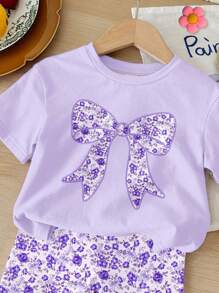 SHEIN Set casual da ragazza di 2 pezzi composto da shorts e maglietta a maniche corte, adatto per l'estate