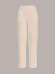 Allurite 女士纯色褶皱锥形休闲裤，百搭秋季女装，返校季 - 杏色 - 查看 2