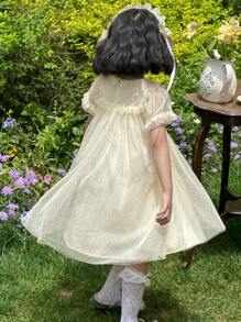 DAZY Girls Lace Trim Short Sleeve Mesh Summer Dress, Toddler Size