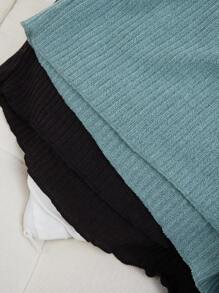 SHEIN 2pcs Plus Size Rib Knit Fake Drawstring Casual Lounge Shorts Sleep Shorts Set