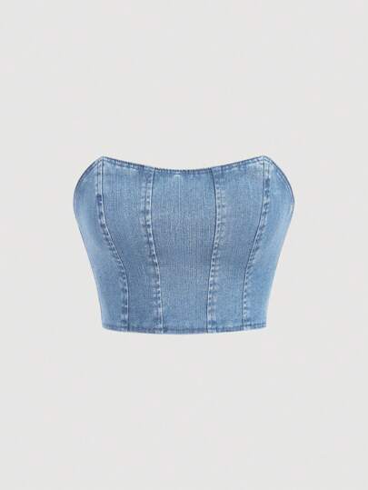 SHEIN MOD Top de verano de corset de tubo de mezclilla con cremallera en la espalda