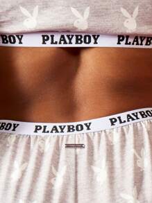 Missguided x Playboy Bộ đồ ngủ thoải mái Giáng sinh với họa tiết thỏ - Màu Xám nhạt - Xem 4