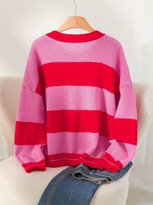 CosyJoli Cárdigan informal de punto a rayas de colores contrastantes, para otoño/invierno, tallas grandes