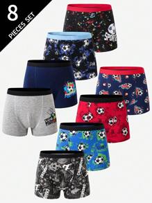 8pcs/Pack Toddler Tween Boy Cotton Colorful Football Printed Boxer Briefs, Multipurpose Underwear All Seasons Back To School Fashion - Multicolor - View 1