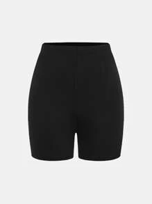 SHEIN Girlism Tween Girls' 4-Piece Fitted Casual Solid Color Shorts Set, School, Campus, College - Black - View 4