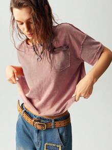 Bohemela Áo chui đầu dáng rộng thả vai đan màu trơn đơn giản cho nữ - Bụi tím - Xem 3