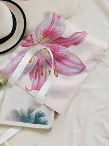 ROMWE Kawaii Versatile Commuter & Travel Canvas Tote Bag With Double-Sided Large Flower Pattern, Pink , Beach - Multicolor - View 3