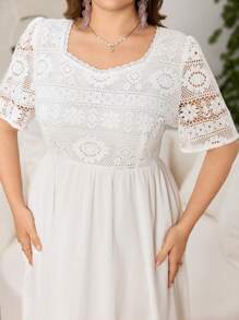 Modelyn Abito casual in stile arabo elegante, taglia grande, a maniche corte, con fiori e patchwork, linea ad A